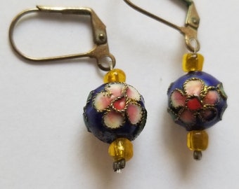 Cloisonne Flower Design Pierced Earrings