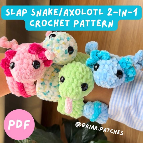 Crochet Snake & Axolotl Slap Bracelet Pattern Beginner Friendly (PDF Download) 2-in-1 pattern