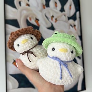 Chunky Duck with Hat Handmade Crochet Plushy Stuffed Animal Bear Hat Frog Hat | Made to order