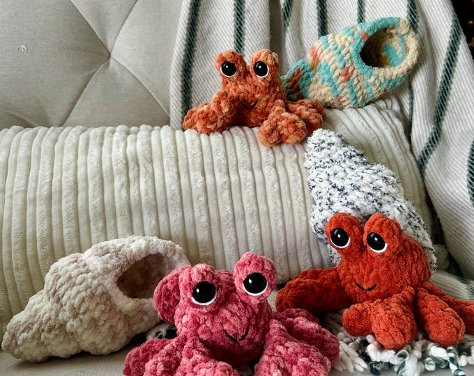 Crochet Hermit Crab Plushy: Handmade Stuffed Animal with Removable Shell