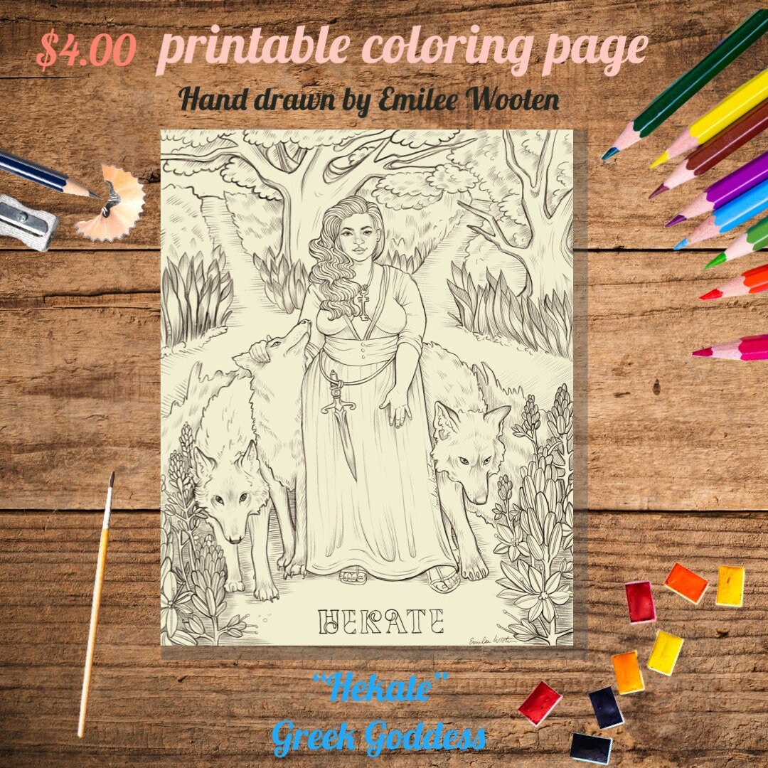 Printable Coloring Page, "Hekate," Goddess of Witchcraft