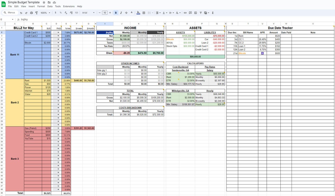 Simple Budget Spreadsheet & VIDEO TUTORIAL - Monthly/weekly Side Gigs ...