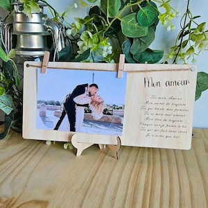 Personalized photo / text wooden decoration - Gift idea - Wedding - Baptism - Birth - Souvenir - Valentine&#39;s Day gift - Couple