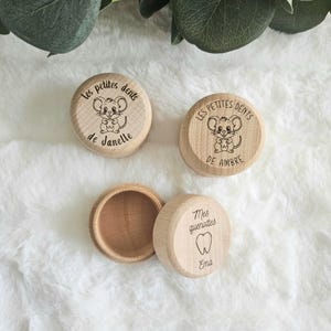 Personalized wooden tooth box-Child gift–Milk teeth–Customizable box-Little mouse–Child evolution-Child teeth box-Baby