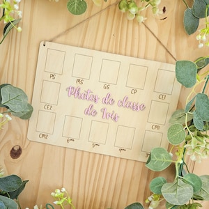 Panneau / Pancarte photo de classe en bois personnalisable pour enfant - Souvenir photo - Souvenir école - Maternelle au collège