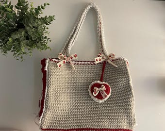 Strawberry Shortcake Crochet Tote Bag & Heart Keychain PDF Pattern - Beginner Tutorial