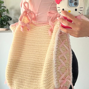 PATRON PDF de sac fourre-tout au crochet — Sac fourre-tout rose DIY — Tutoriel écrit et photo pour débutants