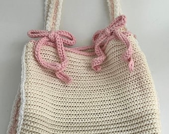 Pink Ribbon & Bow Crochet Tote Bag PDF PATTERN — Written Pattern with photos
