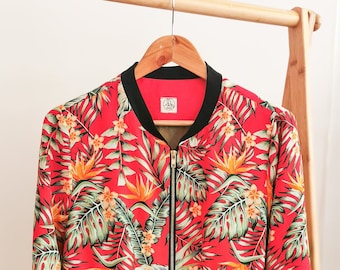 FENNA Tropische Blouson Jacke Hawaii Palmenblätter Rot