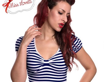 SALE | BETSY_36 Classic Maritime Rockabilly Sailor Shirt NAVY STRIPES