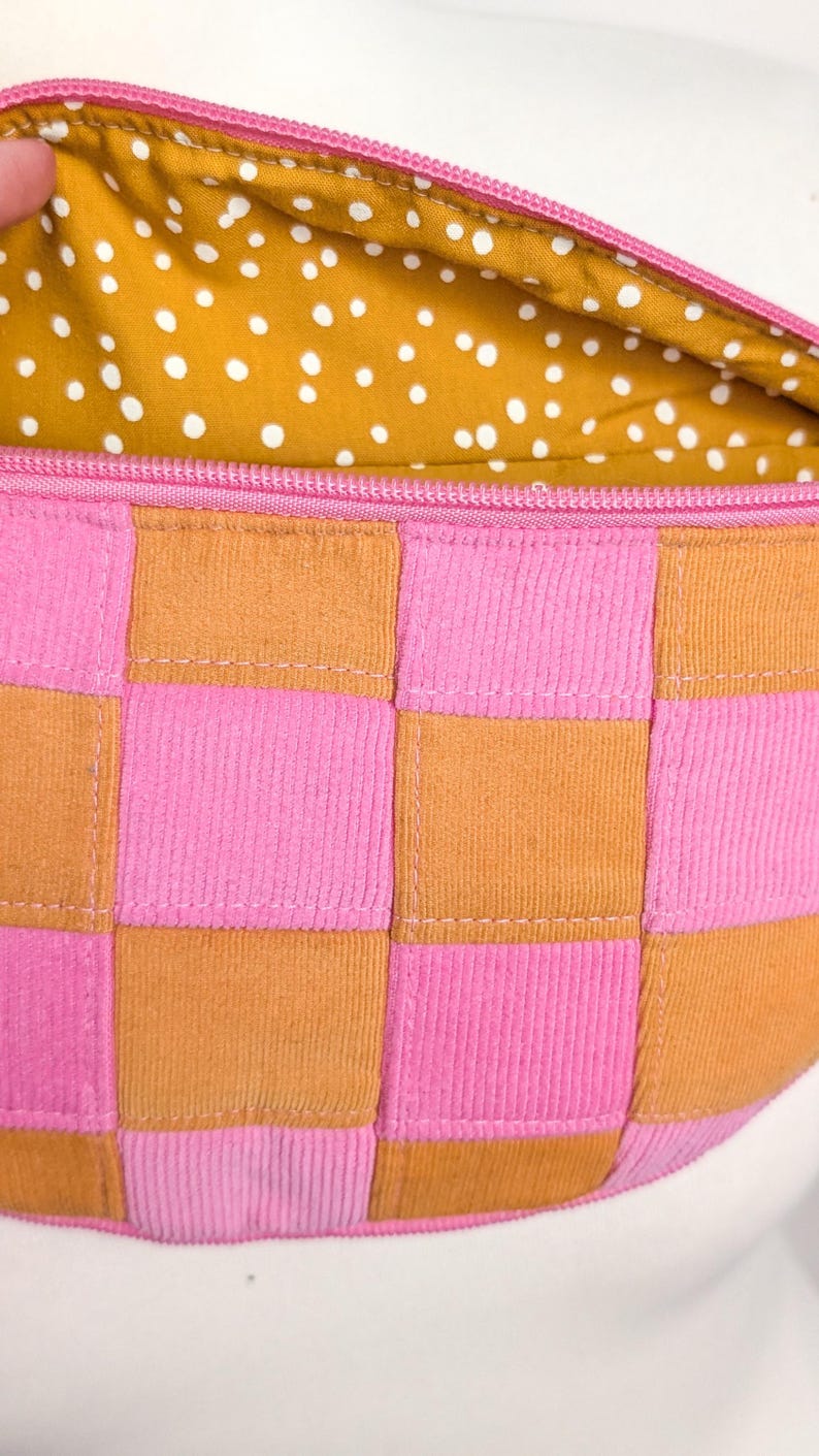 Zero Waste Patchwork Bauchtasche Pink/Gelb Cord Squares Einzelstück