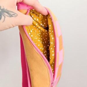 Zero Waste Patchwork Bauchtasche Pink/Gelb Cord Squares Einzelstück