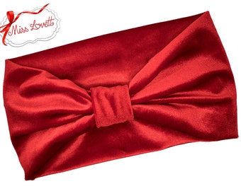 BELLA_19 Stretchy Retro Rockabilly Turban Headband Velvet RED