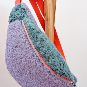 Bunte Colorblocking Bauchtasche Teddy Plüsch Flieder Mint