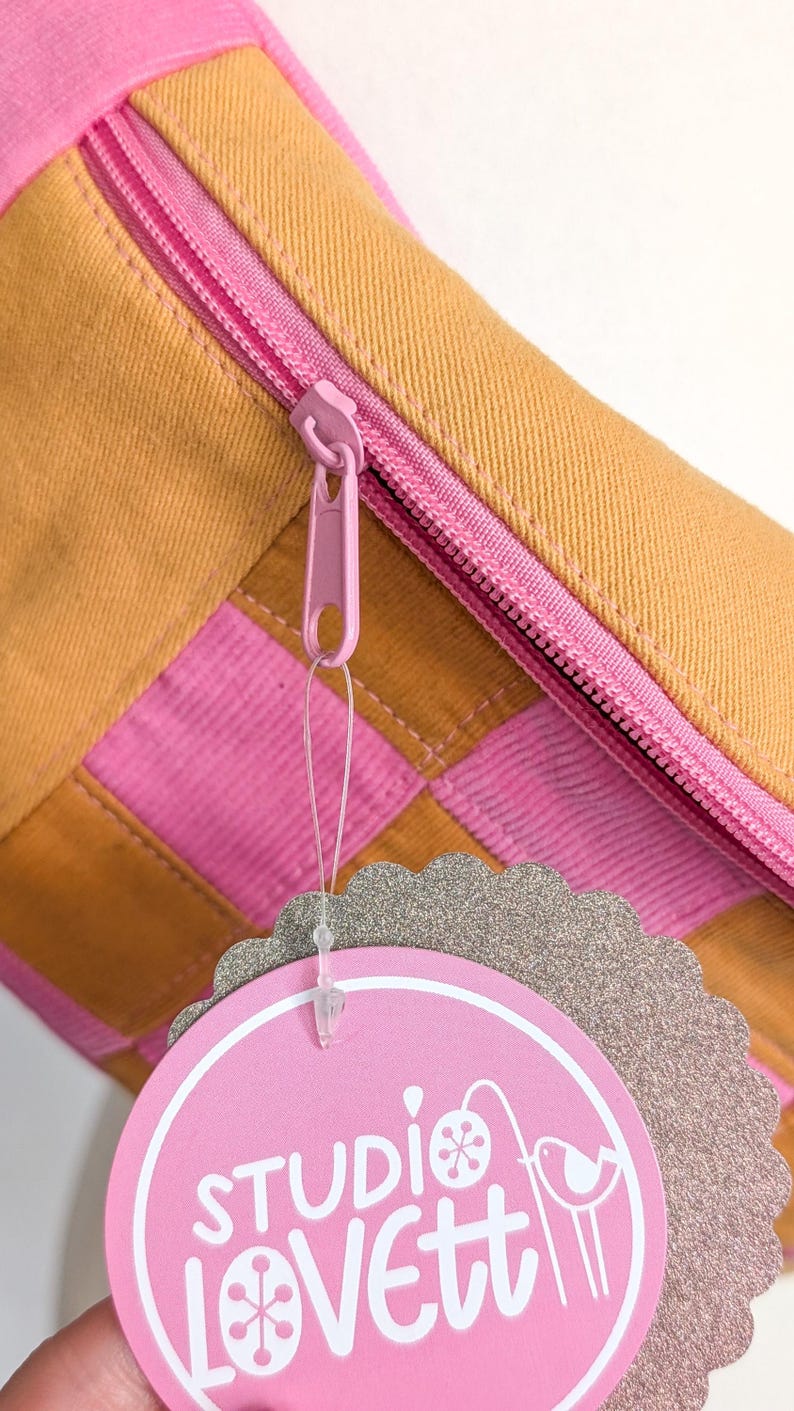Zero Waste Patchwork Bauchtasche Pink/Gelb Cord Squares Einzelstück
