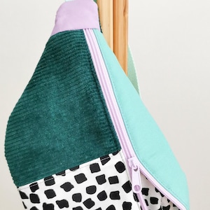 80s Hipbag Bauchtasche Cross Body Bag Tupfen Flieder Grün Cord