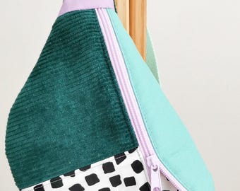 80s Hipbag Bauchtasche Cross Body Bag Tupfen Flieder Grün Cord