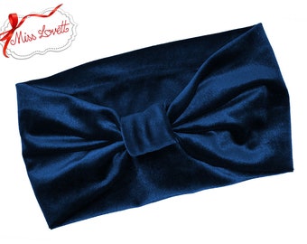 BELLA_21 Stretchy Retro Rockabilly Turban Headband Velvet NIGHT BLUE