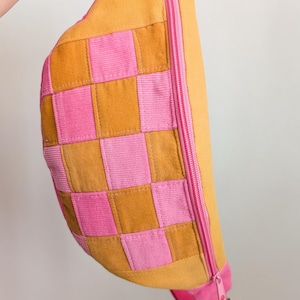 Zero Waste Patchwork Bauchtasche Pink/Gelb Cord Squares Einzelstück