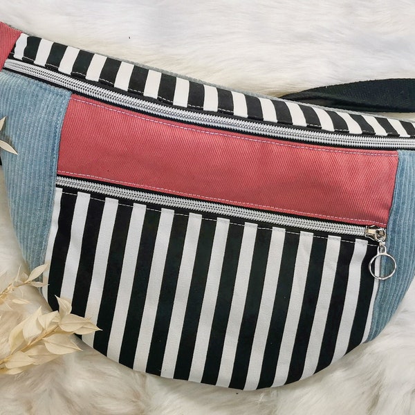 Große Canvas Hipbag Bauchtasche Cross Body Bag Streifen Pastell