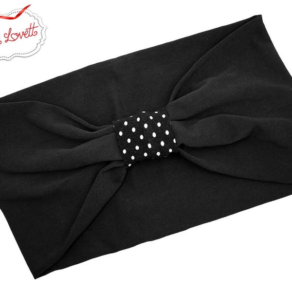 BELLA_37 Retro Rockabilly Turban Stirnband Schwarz/Polkadots