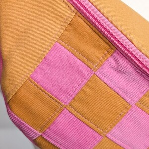Zero Waste Patchwork Bauchtasche Pink/Gelb Cord Squares Einzelstück