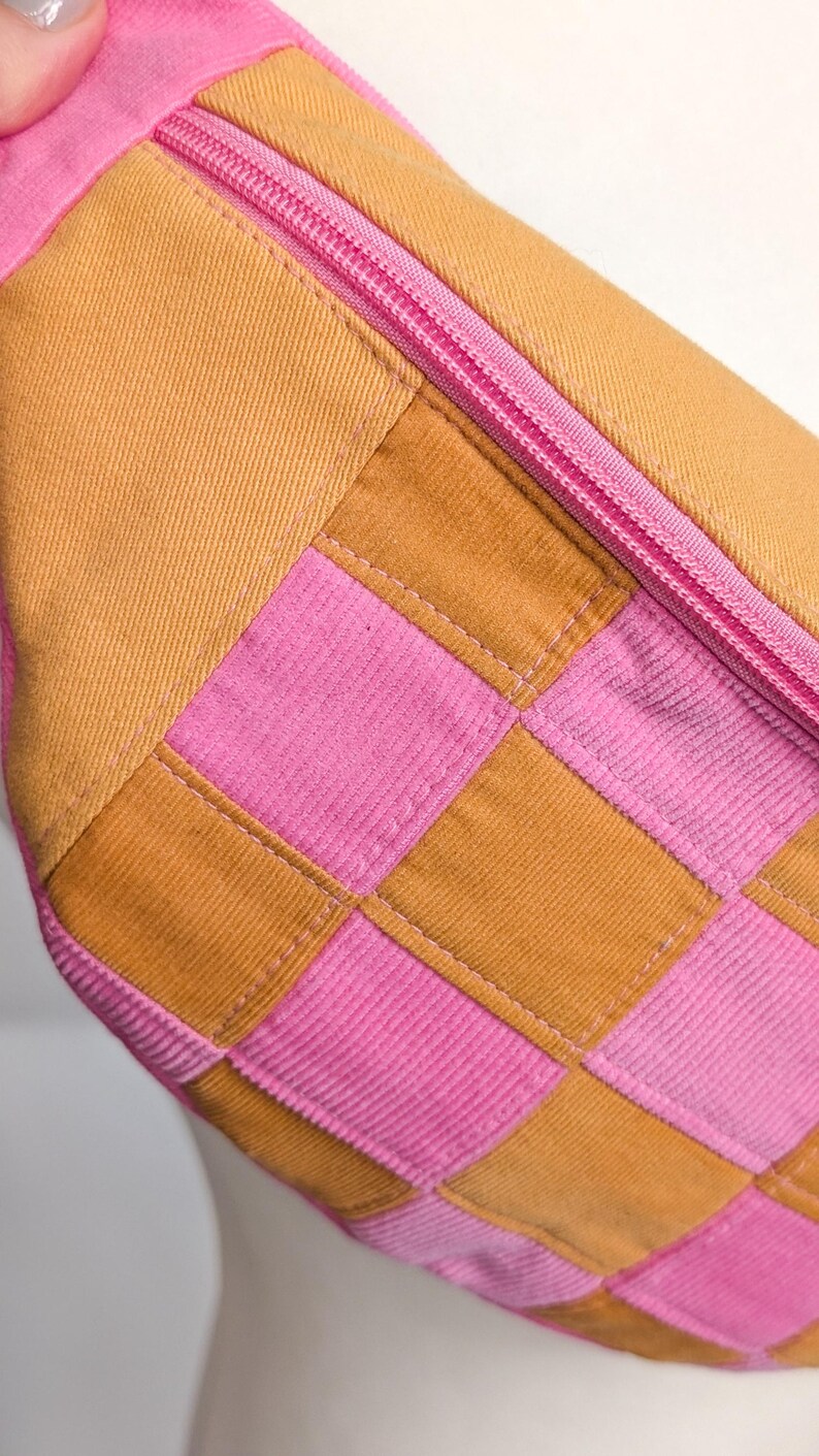 Zero Waste Patchwork Bauchtasche Pink/Gelb Cord Squares Einzelstück