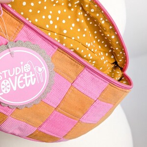 Zero Waste Patchwork Bauchtasche Pink/Gelb Cord Squares Einzelstück