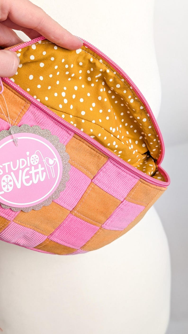 Zero Waste Patchwork Bauchtasche Pink/Gelb Cord Squares Einzelstück