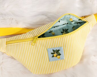 Sac banane en toile Bauchtasche Sac bandoulière Gelb/Weiß Zitronen