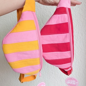 Bunte Cord Hipbag Bauchtasche Streifen Pink Gelb Rot