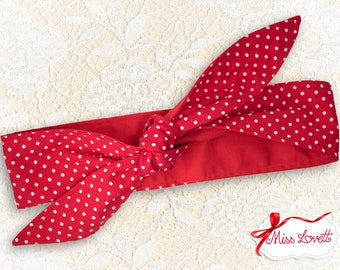 MAE_02 Rockabilly Haarband zum Wenden 2-in-1 ROT/WEISS Polkadots