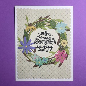 Muttertag Blumenkranz Karte, handgefertigt gestanzt, für Mama, für Eltern, für Frau, für Oma, Mai, Mama, Liebe, Frühling