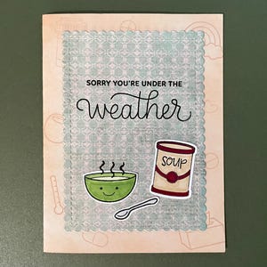 Cartão Under The Weather, Melhoras, Doença, Doente, Recuperação, Sopa, Reconfortante, Trocadilho, Fofo, Desejos de Boas-Vindas, Para Amigo, Para Família, Joaninha