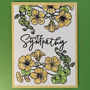 Carte de sympathie fleurs, capucines jaunes, deuil, guérison, animal de compagnie, être cher, famille, ami, voisin, collègue, parent, désolé, perte