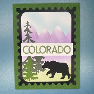 Carte postale avec timbre ours du Colorado, bonjour du CO, carte, montagnes Rocheuses, faune, pins, centenaire, tremble, Denver, rocher, kilomètre de haut