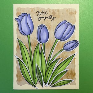 Carte de sympathie tulipes violettes, deuil, perte, guérison, animal de compagnie, être cher, deuil, famille, ami, voisin, collègue, parent, désolé, chagrin
