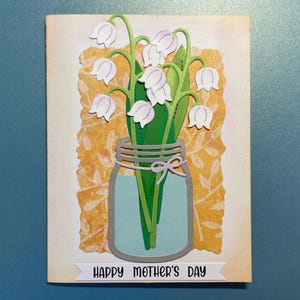 Biglietto di auguri per la festa della mamma con mughetto, fiori, fustellato a mano, per la mamma, per i genitori, per la moglie, per la nonna, maggio, mamma, amore, primavera