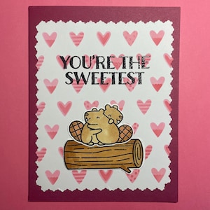 Biber und Herzen , Handgefertigte Valentinstagskarte, Für Partner, Für Mann, Für Frau, Für Freund, Für Freundin, Für Kind , Süß
