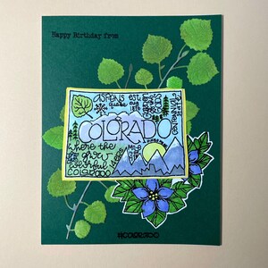 Gelukkige verjaardag uit Colorado briefkaart, CO, kaart, Centennial State, Rocky Mountains, Denver, Mile High, vriend, familie, ouder, kind