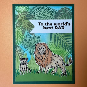 Carte Au meilleur papa du monde, fête des pères, lion, animaux, safari, découpé à la main, pour parent, pour tuteur légal, pour grand-père, juin, papa