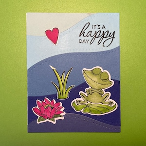 Félicitations, carte grenouille Happy Day, nénuphar, collègue, voisin, ami, famille, mari, femme, enfant, petit-enfant, réalisation
