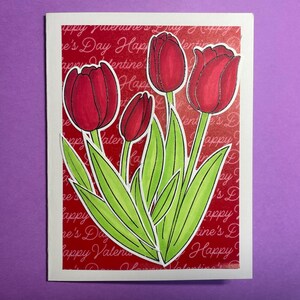 Rote Tulpen, Valentinstag Karte, Handgemacht, Für Partner,Für Mann,Für Frau,Für Freund,Für Freundin, Blumen
