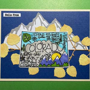 Colorado briefkaart, Hallo van CO, kaart, Centennial State, Rocky Mountains, Aspen, Denver, Mile High, buurman, vriend, familie, ouder, kind