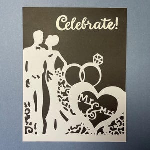 Carte de fête de M. et Mme, fiançailles, mariage, mariage, couple, étape importante, félicitations, mariée, marié, bagues, enfant, ami, famille