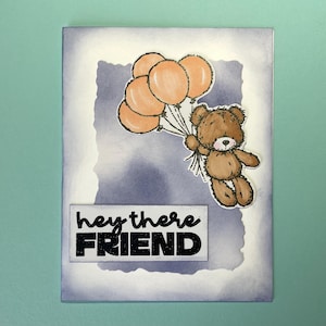 Teddy Bär Geburtstagskarte, handgemacht, Hallo, Freund, Luftballons, Kinder, Kind, Kleinkind, Verwandte, Familie, Geschwister, für Cousin, Nichte, Neffe