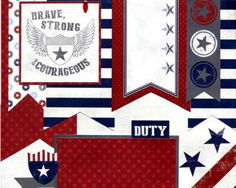 12x12 Premade Military Scrapbook Page - Brave, Strong & Courageous