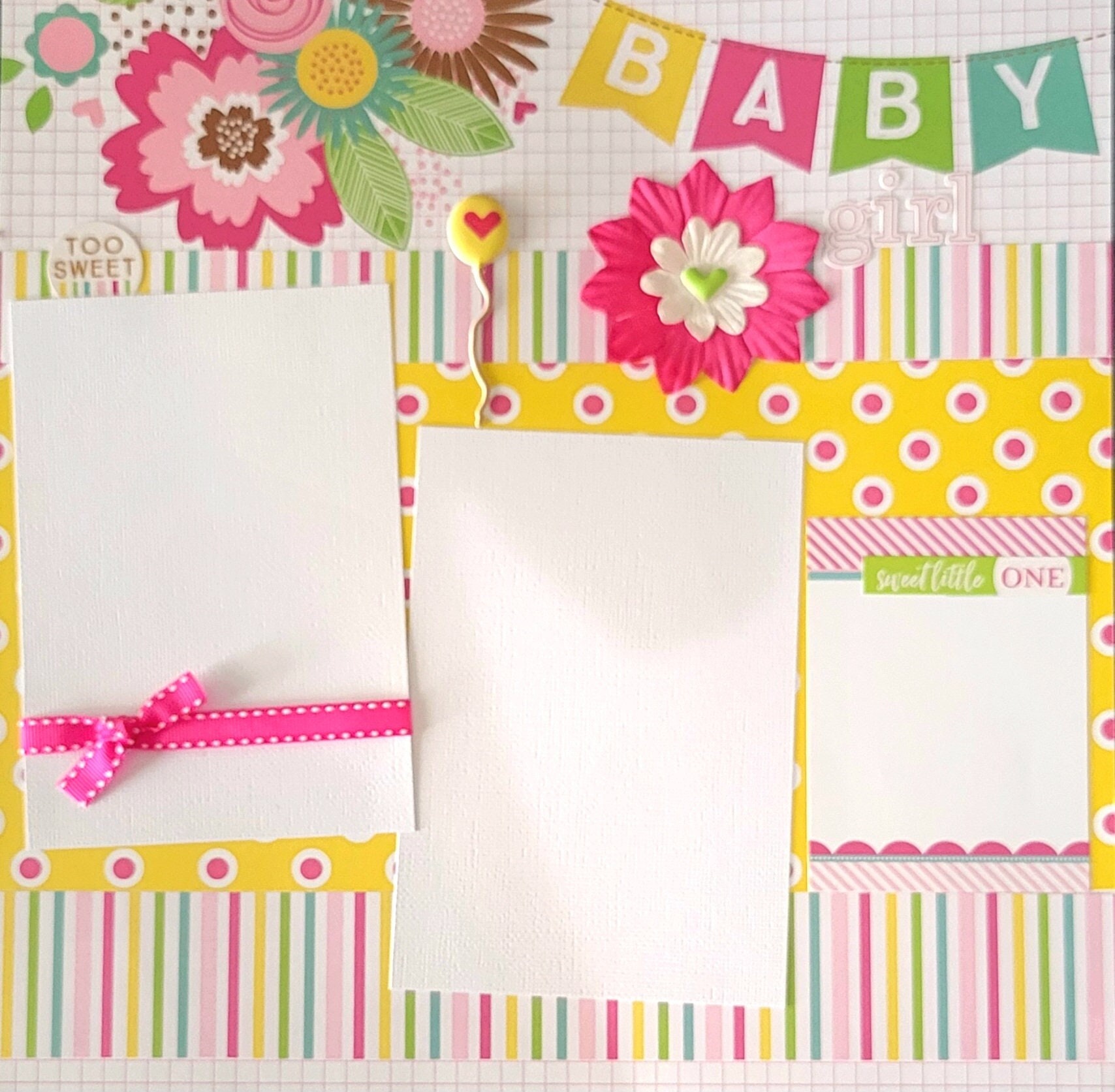 12 by 12 Premade Baby Girl Scrapbook Layout Baby Girl Scrapbook