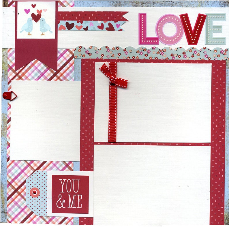 Love You and Me Premade Two Page Scrapbook Layout image 2