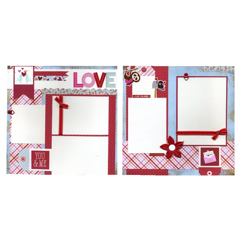 Love You and Me Premade Two Page Scrapbook Layout image 1